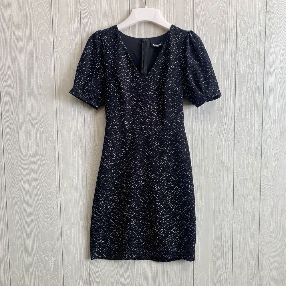 Limited Black Polka Dot V-Neck Short Sleeve Dress Size XS